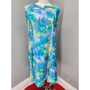 60s Vintage Peck & Peck Sheath Dress with Watercolor Floral Fabric - XL